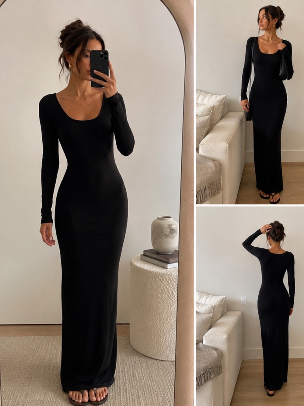 SKIMS Soft Lounge Black Ribbed Long Sleeve Maxi Dress M
